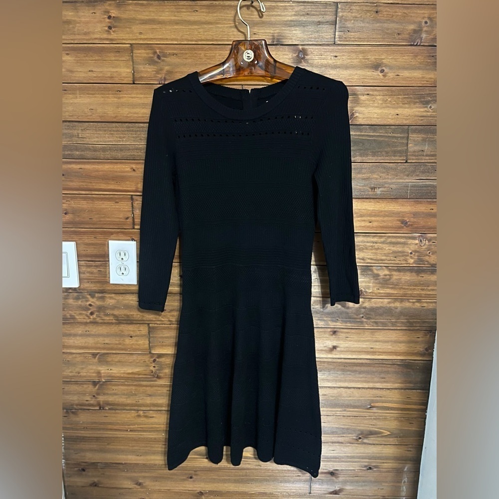 Eliza J Dress Womens Size M Black Crochet Eyelet Knit 3/4
Sleeves Back Zip - Picture 2 of 8